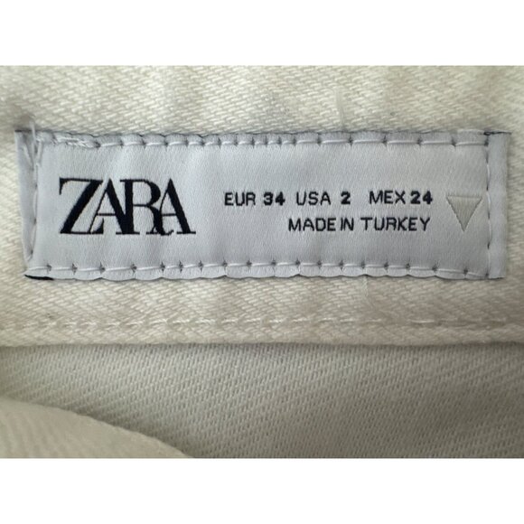 ZARA Size 2 High-Waisted Wide-Leg Jeans Blue Denim White Contrast - Picture 4 of 16